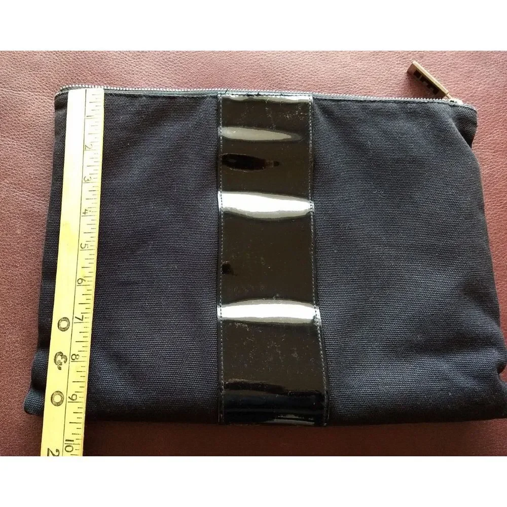 E Cosmetics Black Canvas Zippered Cotton Houndstooth Makeup Toiletry‎ Travel Bag